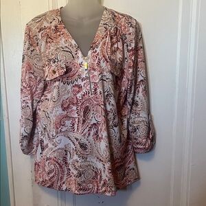 Soho Apparel Paisley Blouse - Peach and Cream - XL